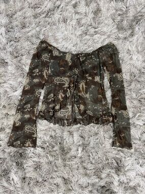 Paisley Ruffle Off-Shoulder Blouse in Olive